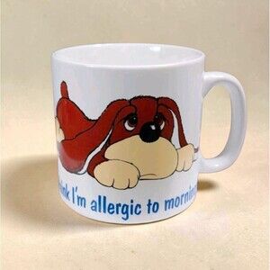 Vintage Russ Berrie Samuel Spaniel Coffee Mug Allergic Mornings Dog Japan 80s